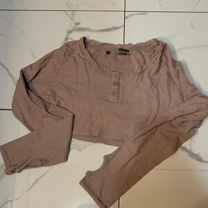 Gymshark Taupe Cropped Long Sleeve Top